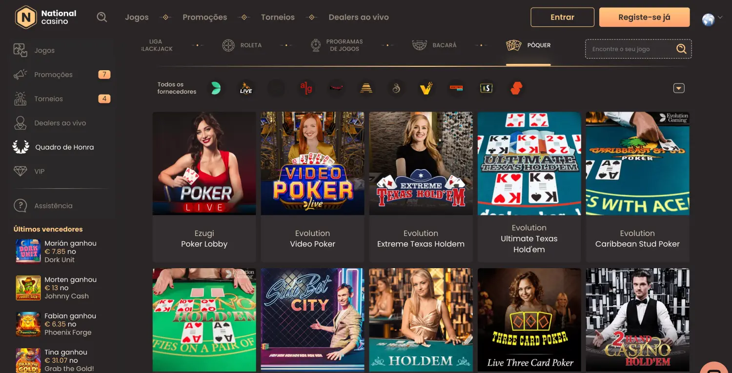 National Casino Jogos ao Vivo